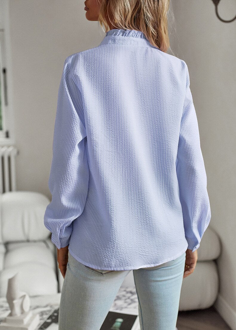 Luvrefashion | Lila Sophisticated Ruffle Blouse in Blue - image 11