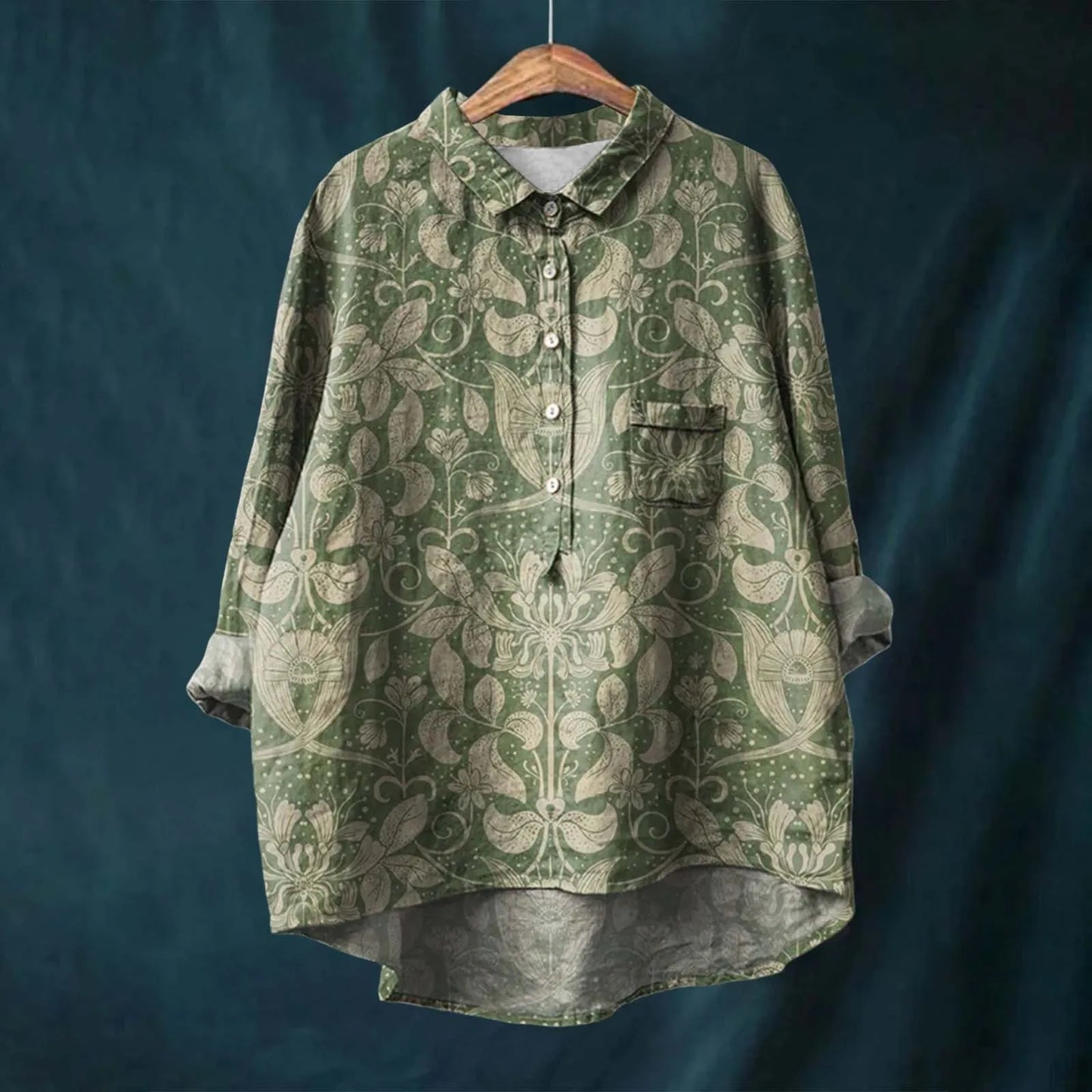 Luvrefashion | Angela Versatile Style Oversized Shirt in Dark Green - front view