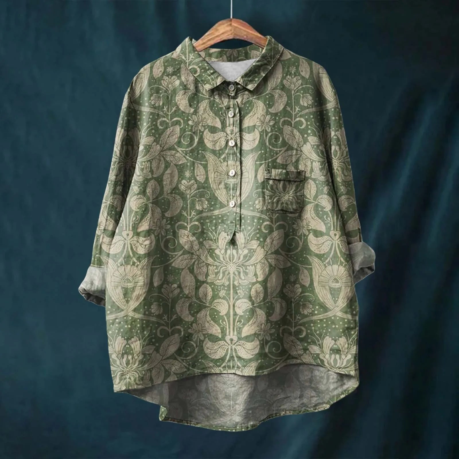 Luvrefashion | Angela Versatile Style Oversized Shirt in Dark Green - front view