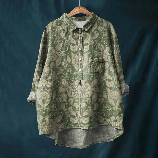 Angela Versatile Style Oversized Shirt in Dark Green - front view