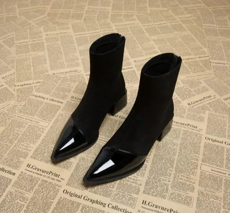 Luvrefashion | Lena Stylish Block Heel Ankle Boots in Brown - detail view