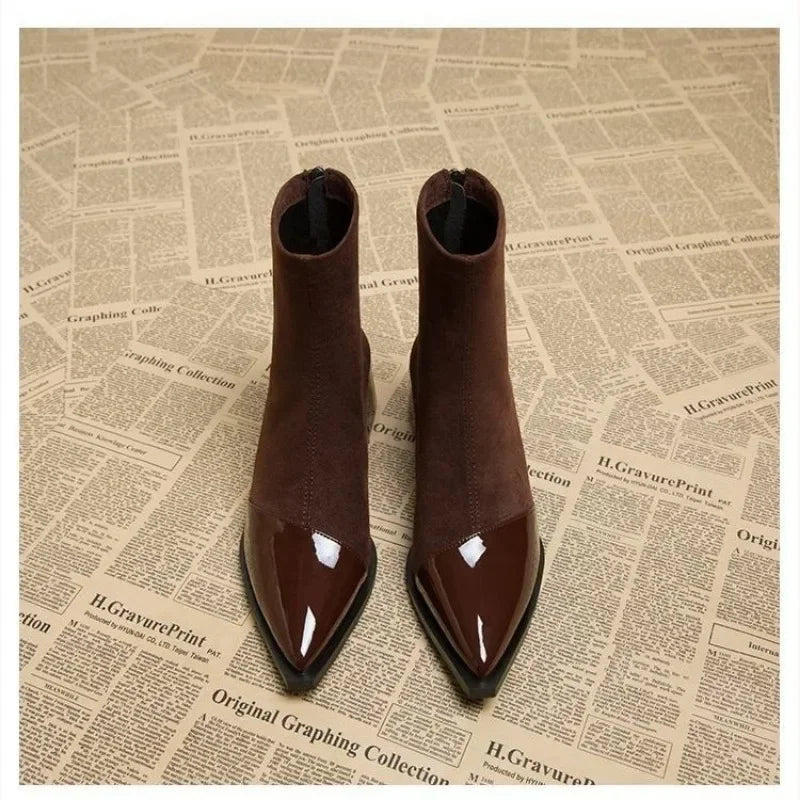 Luvrefashion | Lena Stylish Block Heel Ankle Boots in Brown - side view
