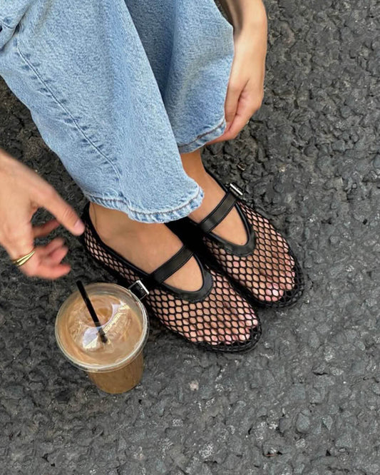 Sophia Mesh Ballerina Flats | Breathable Mesh & Leather