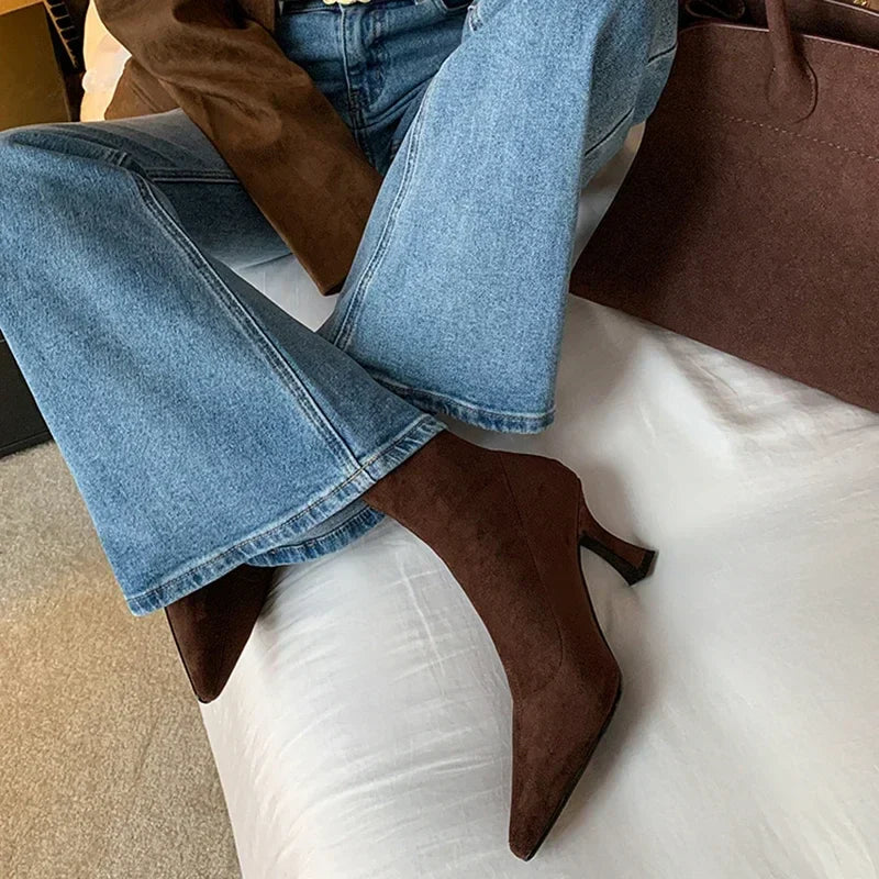 Clara Stylish Pointed Toe Ankle Boots for in Brown - side view