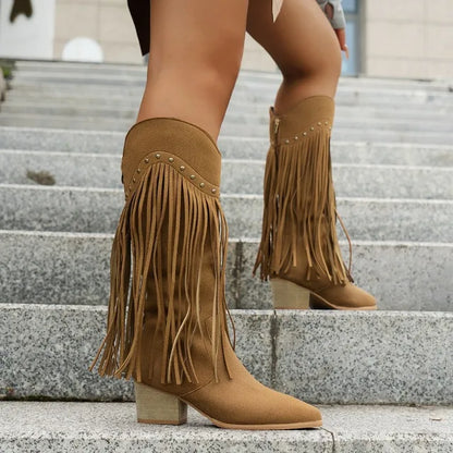 Luvrefashion | Lena Fringe Trimmed Western Ankle Boots in Black - image 6