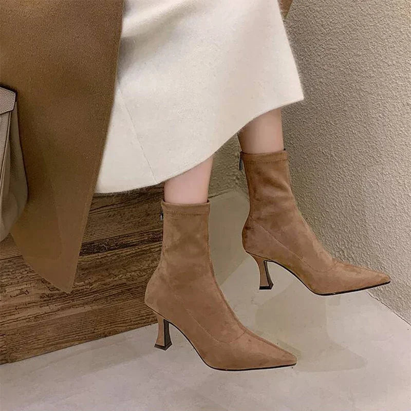 Luvrefashion | Clara Stylish Pointed Toe Ankle Boots for in Brown - detail view