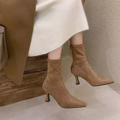 Clara Stylish Pointed Toe Ankle Boots for in Brown - detail view