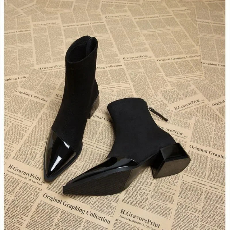 Lena Stylish Block Heel Ankle Boots in Brown - styled look