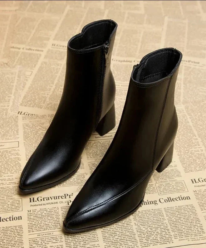 Luvrefashion | Lena Stylish Heeled Ankle Boots for in Black - front view