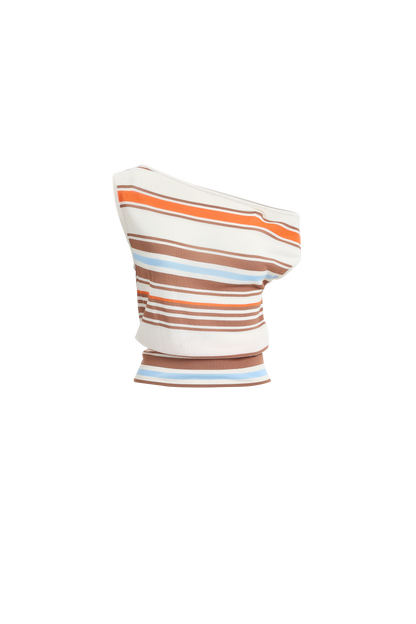 Blue Stripe Asymmetric Off Shoulder Women's Top