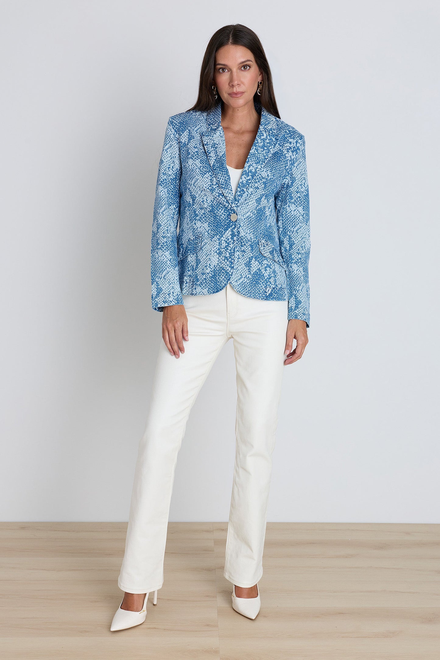 Crystal Snake Print Single-Breasted Blazer with Padded Shoulders