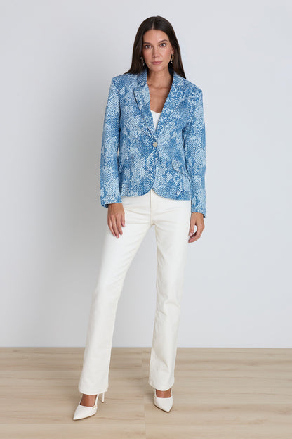 Crystal Snake Print Single-Breasted Blazer with Padded Shoulders