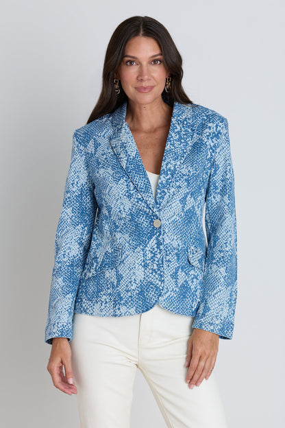 Crystal Snake Print Single-Breasted Blazer with Padded Shoulders