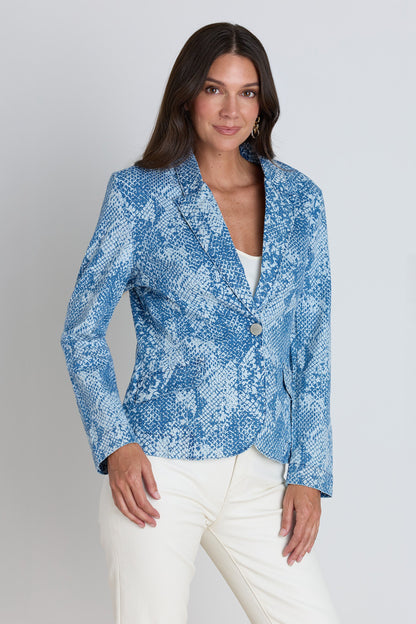 Crystal Snake Print Single-Breasted Blazer with Padded Shoulders