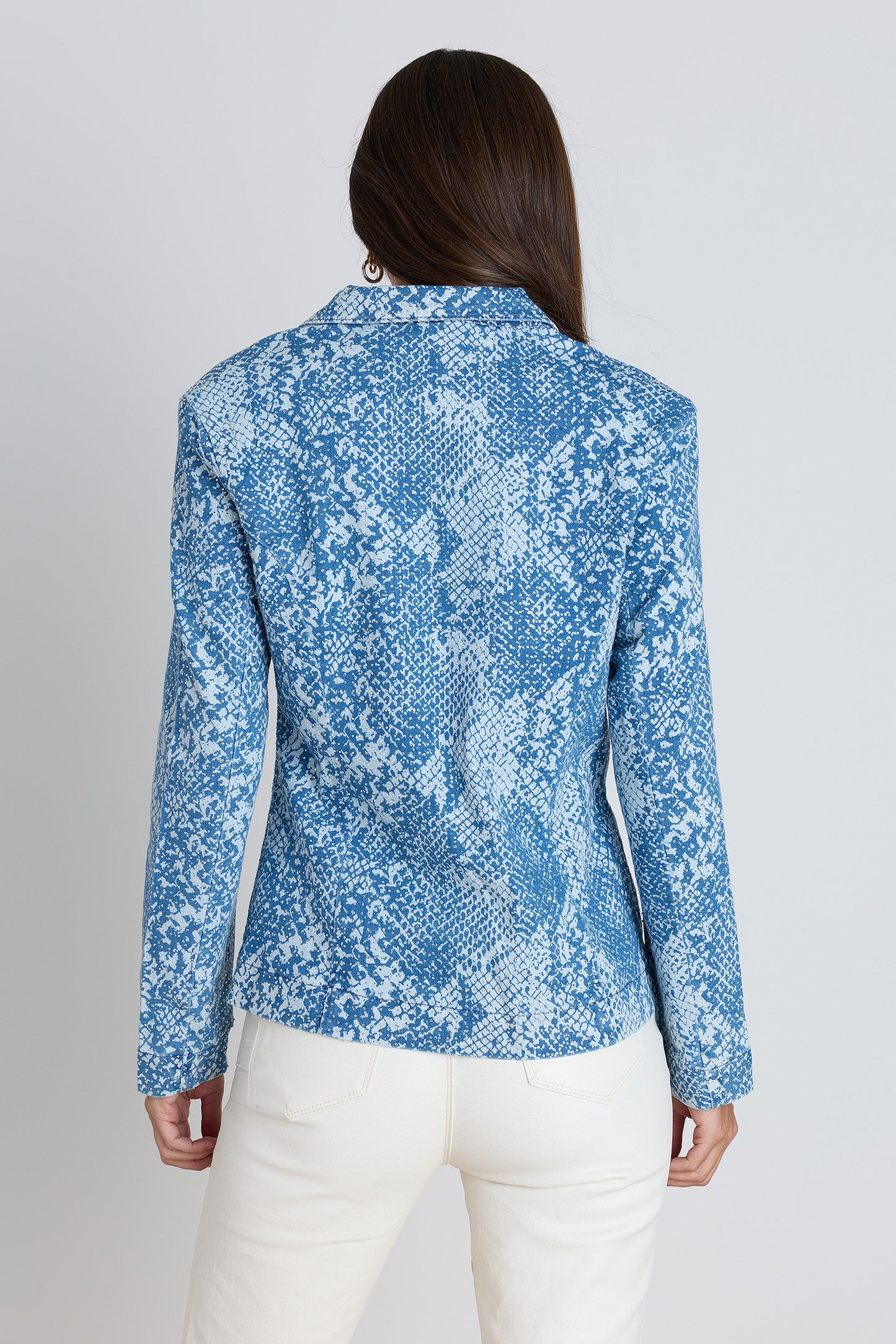 Crystal Snake Print Single-Breasted Blazer with Padded Shoulders