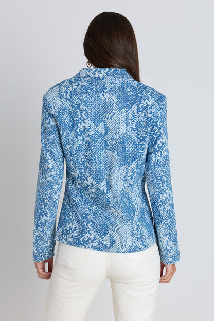 Crystal Snake Print Single-Breasted Blazer with Padded Shoulders