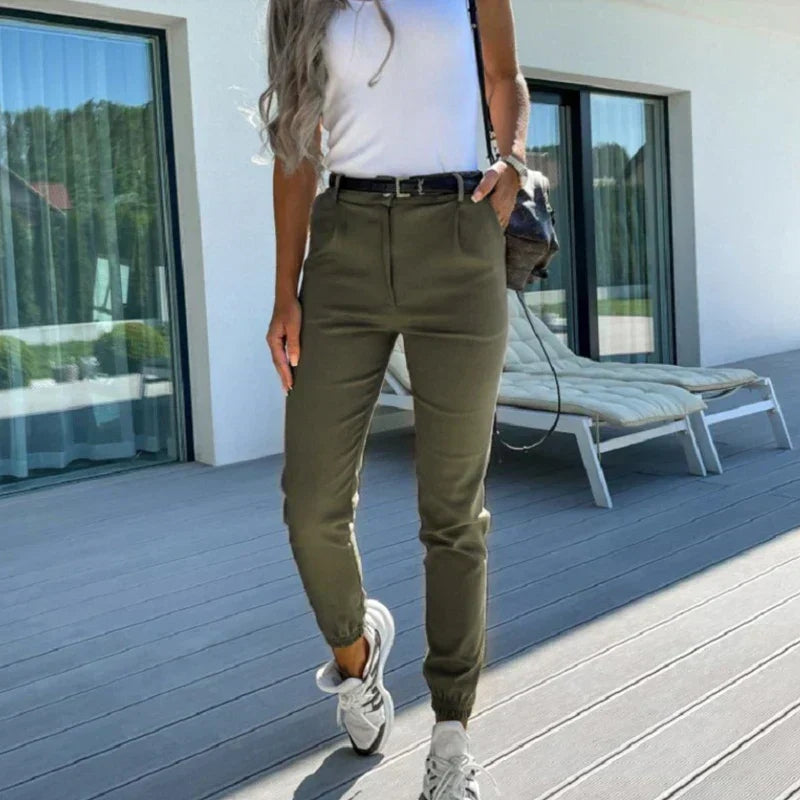 Luvrefashion | Jillian Stylish High Waist Tapered Joggers for Ultimate Comfort in Black - back view