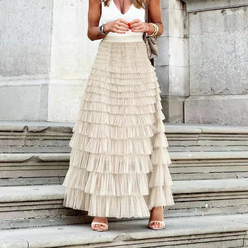 Luvrefashion | Theresa Chic Tulle Midi Skirt in Pink - image 6