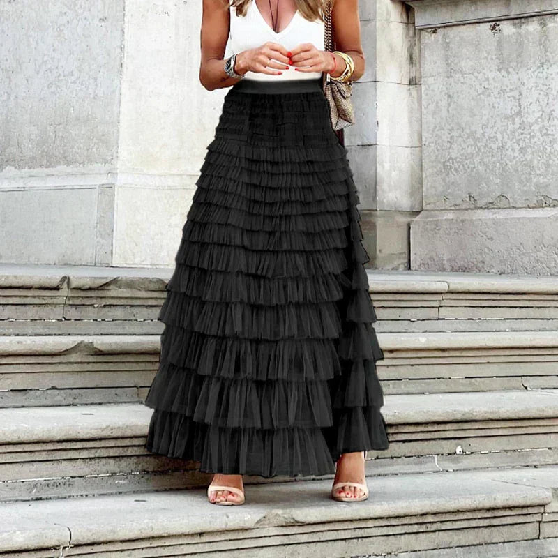 Luvrefashion | Theresa Chic Tulle Midi Skirt in Pink - detail view