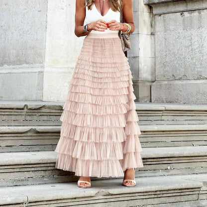 Theresa Chic Tulle Midi Skirt in Pink - styled look