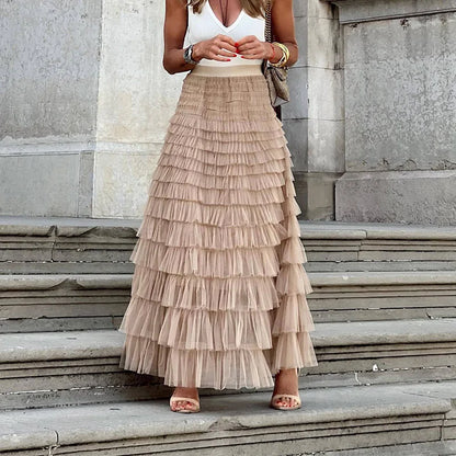 Theresa Chic Tulle Midi Skirt in Pink - front view