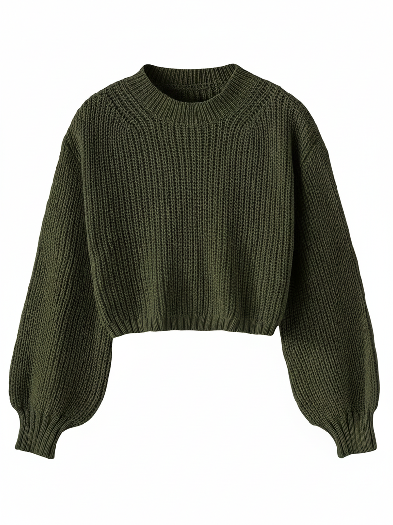 Cropped Sweater for with Voluminous Sleeves in Black - styled look