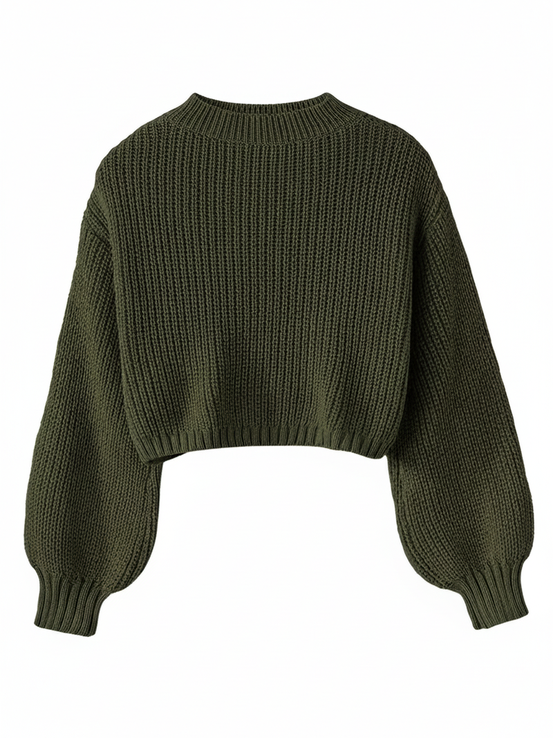 Cropped Sweater for with Voluminous Sleeves in Black - image 6