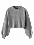 Cropped Sweater for Women with Voluminous Sleeves