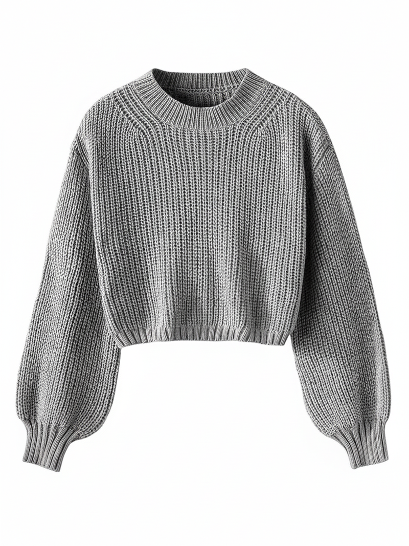 Cropped Sweater for with Voluminous Sleeves in Black - image 7