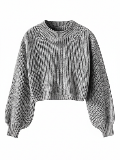 Cropped Sweater for with Voluminous Sleeves in Black - image 7