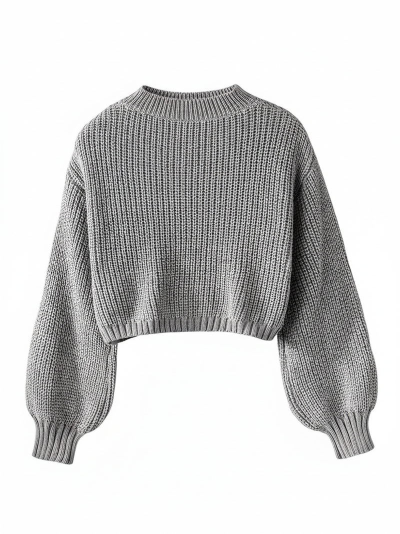 Cropped Sweater for with Voluminous Sleeves in Black - image 8
