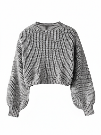 Cropped Sweater for with Voluminous Sleeves in Black - image 8