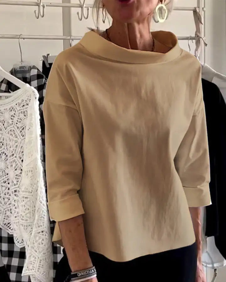 Luvrefashion | Diane Elevated Neckline in White - detail view