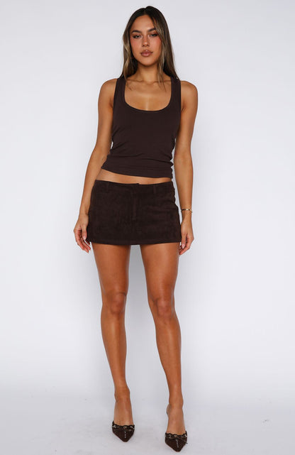 Dark Chocolate Faux Suede Low Rise Mini Skort with Built-In Shorts