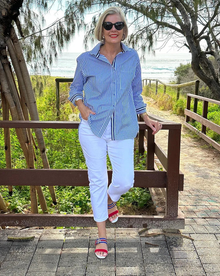 Luvrefashion | Whitney Versatile Striped Shirt for Any Occasion in Baby Pink - side view
