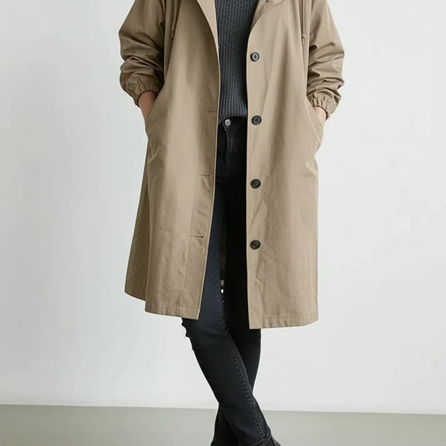 Long Hooded Coat for in Light Gray - side view