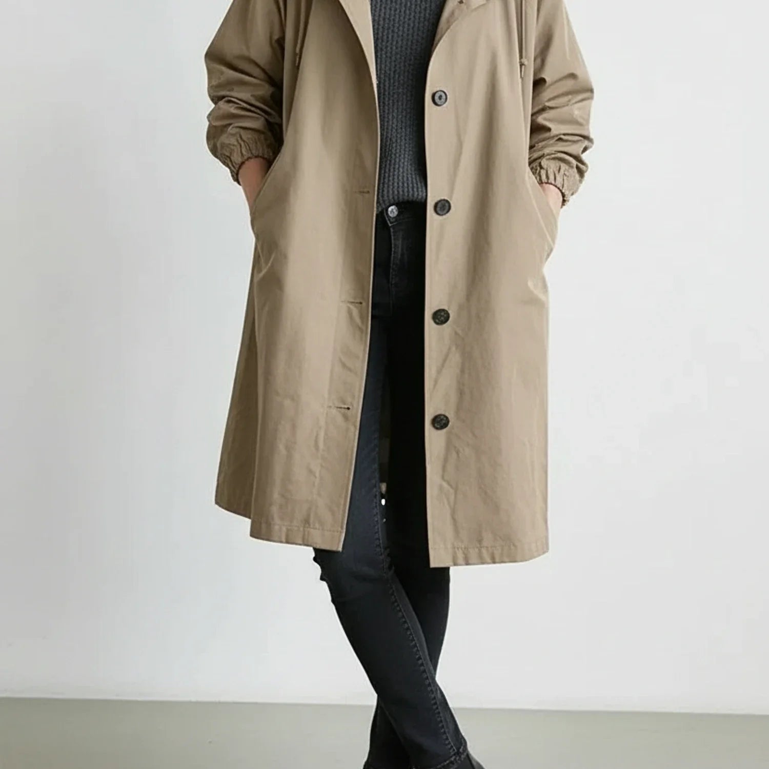 Luvrefashion | Long Hooded Coat for in Light Gray - side view