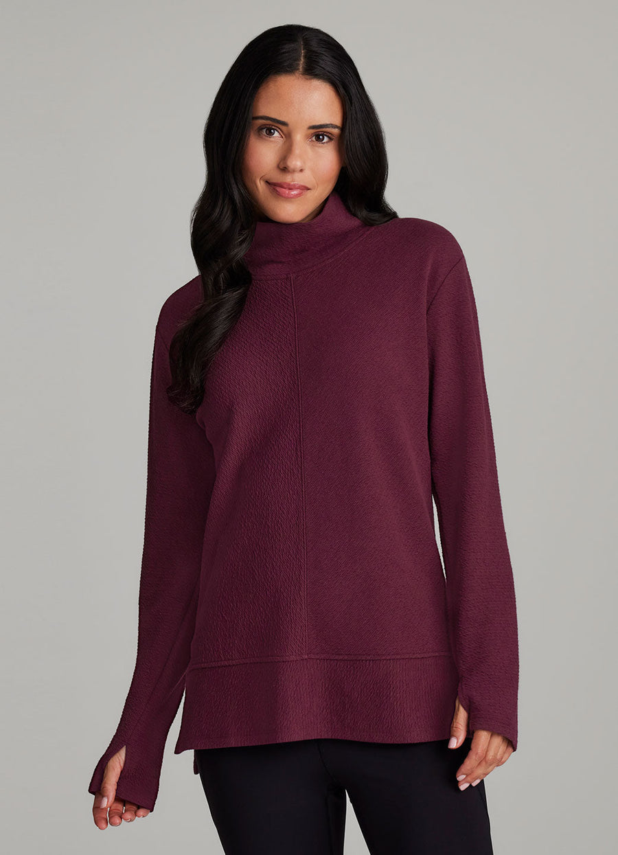 Studio Jacquard Mock Neck Tunic Pullover with Thumb Holes