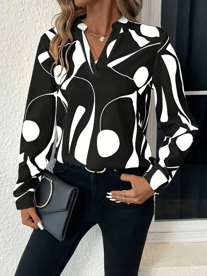 Luvrefashion | Stella Printed Long Sleeve Blouse for in Apricot - styled look