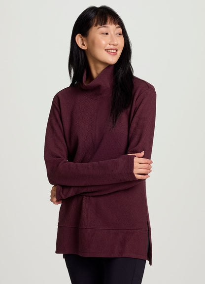 Studio Jacquard Mock Neck Tunic Pullover with Thumb Holes