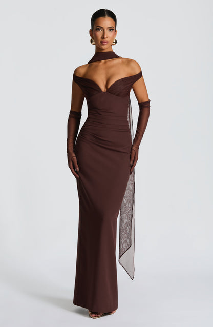 Abigail Plum Brown Maxi Dress in XS - front view