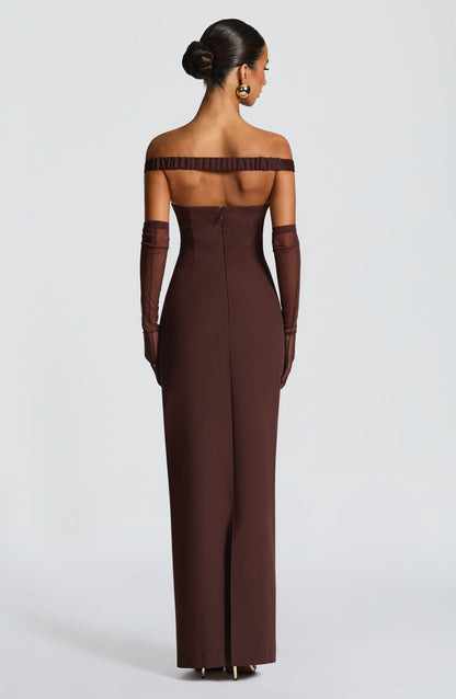 Abigail Plum Brown Maxi Dress in XS - back view