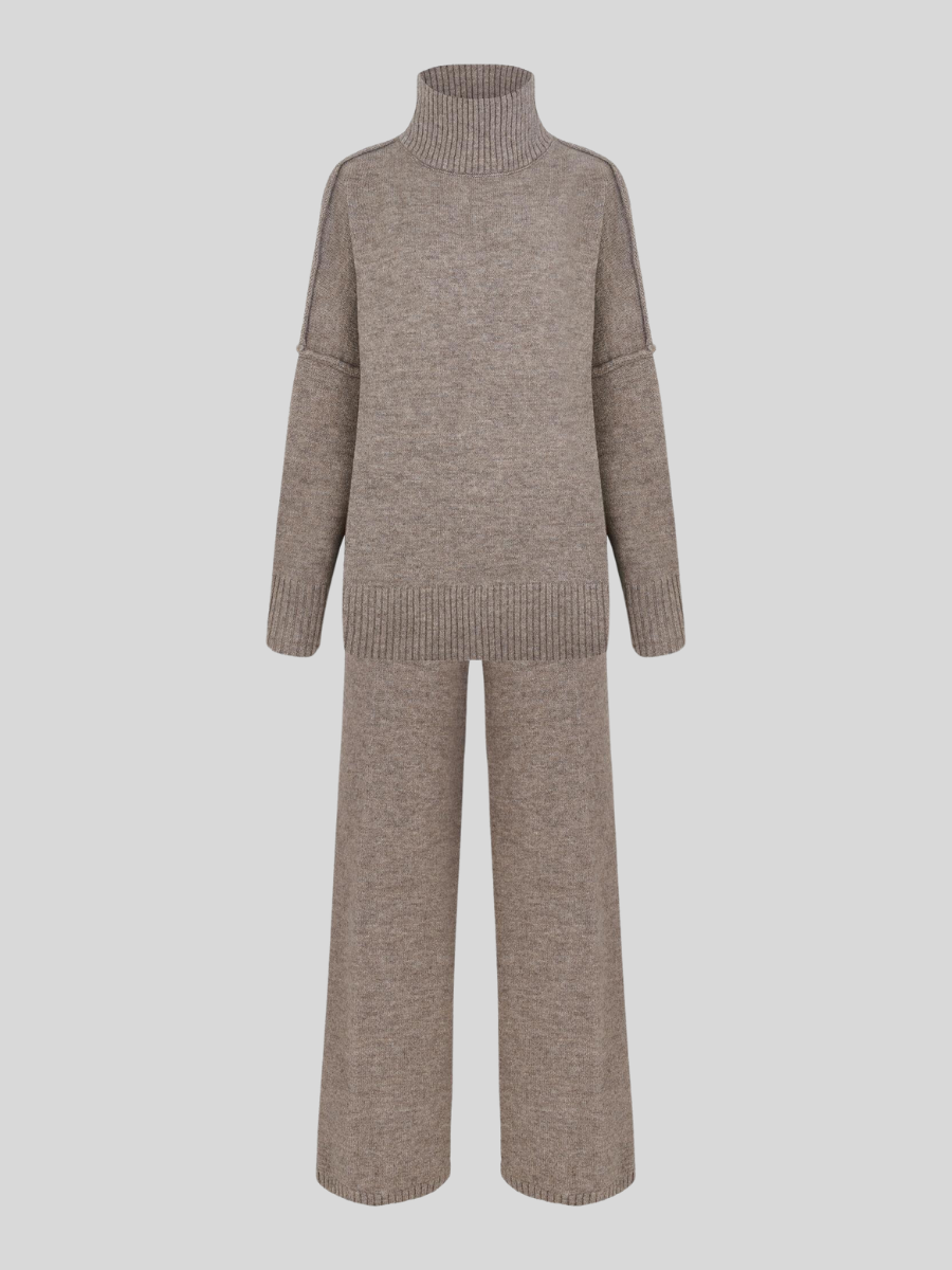 Luvrefashion | Sienna Relaxed Fit Two Piece Ensemble in Beige - detail view