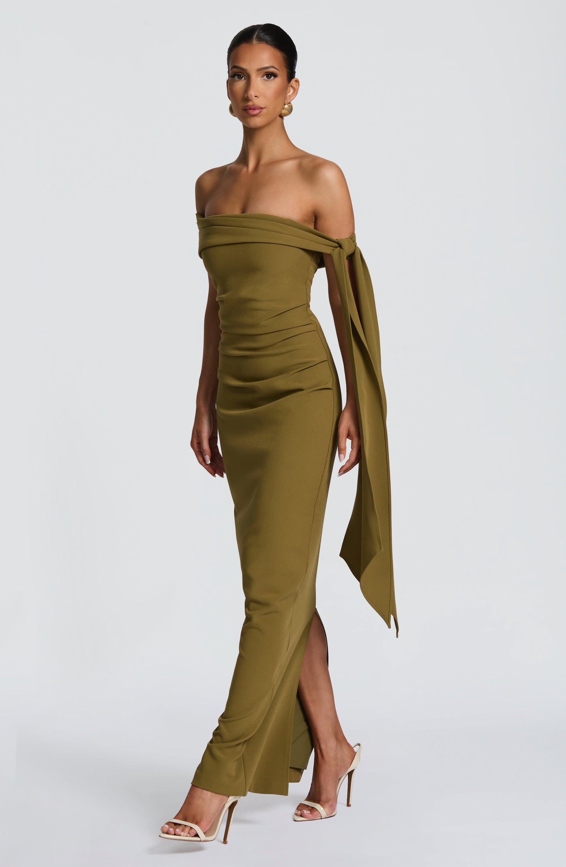 Addie Full Length Dress Rich Olive in XS - back view