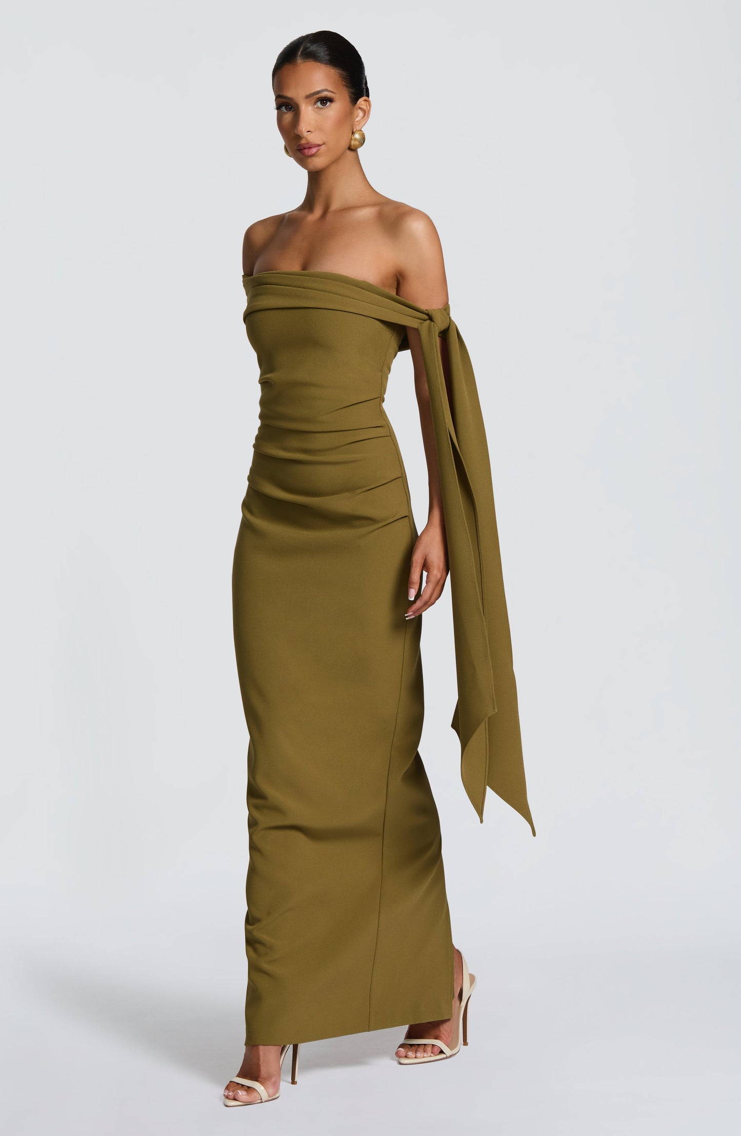 Addie Deep Olive Maxi Dress in XS - detail view