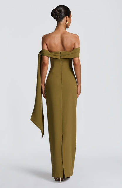 Addie Full Length Dress Rich Olive in XS - side view