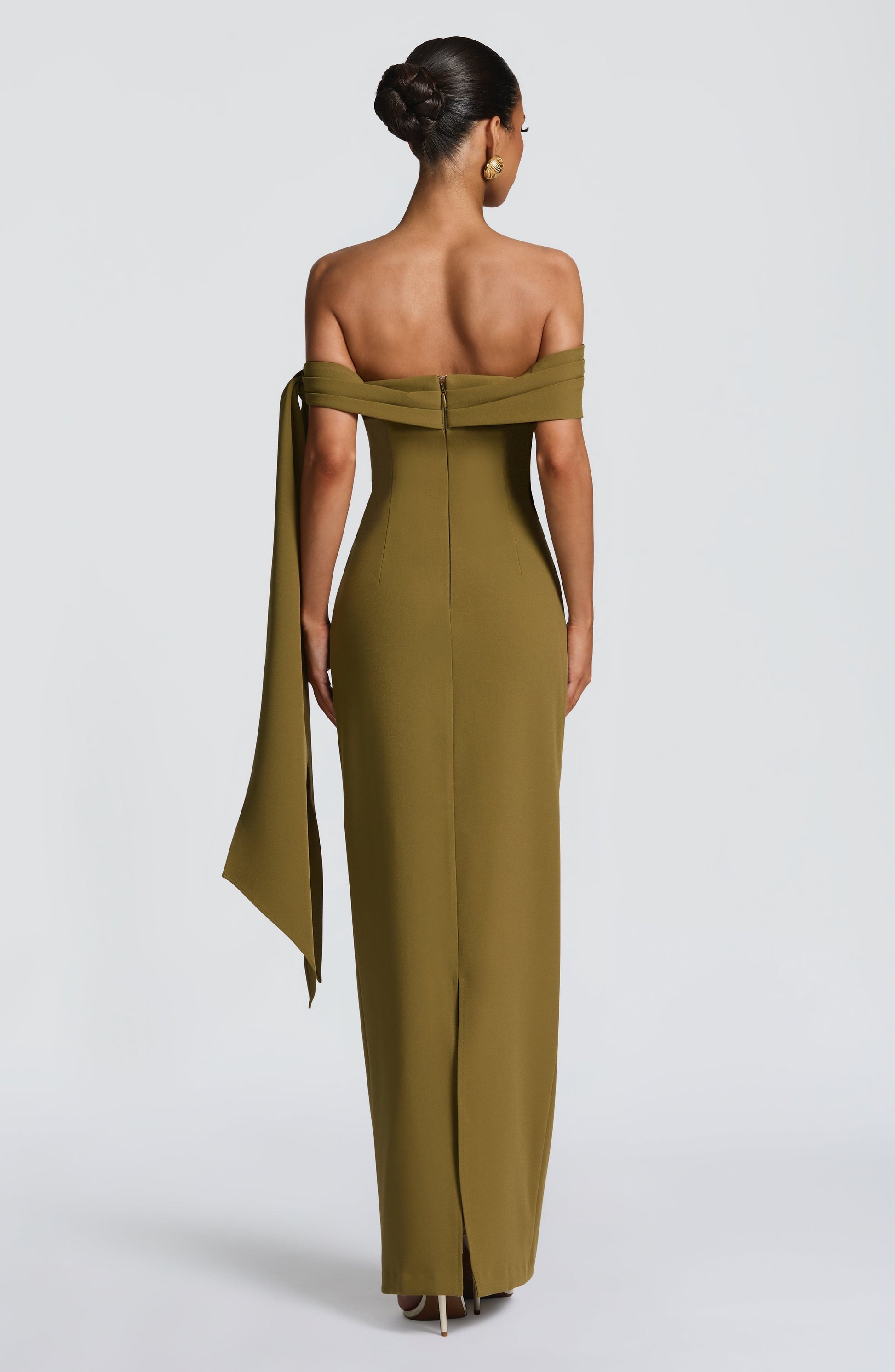 Addie Deep Olive Maxi Dress in XS - side view