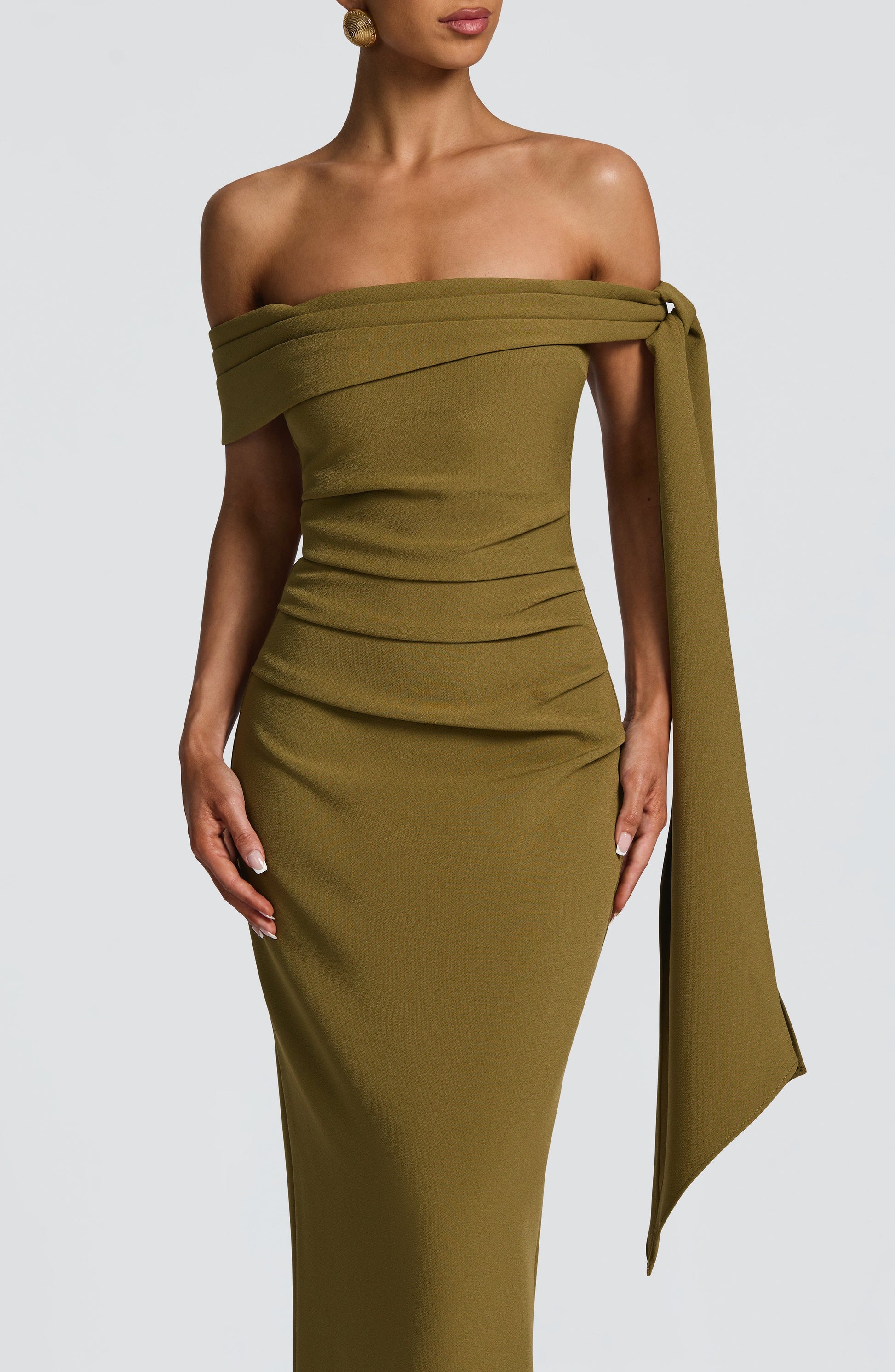 Addie Deep Olive Maxi Dress in XS - styled look