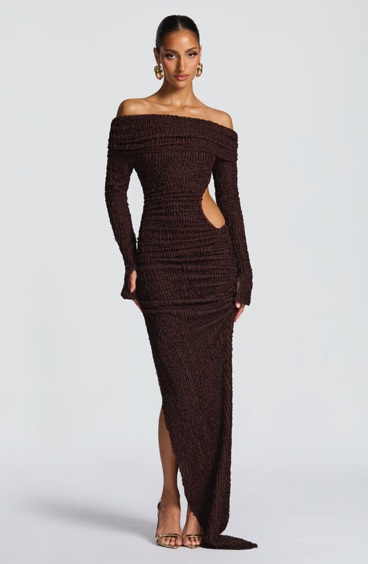 Adelphia Plum Brown Midi Dress in XS - front view