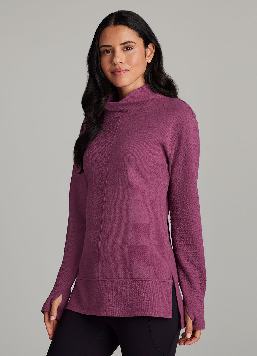 Studio Jacquard Mock Neck Tunic Pullover with Thumb Holes
